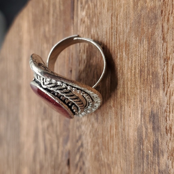 R702 cracked red jasper sterling ring adjustable band vintage - Picture 4 of 4